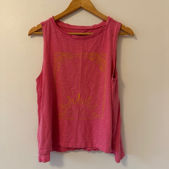 Roxy Pink and Yellow Graphic Muscle Tee | Size Large - Picture 1 of 6